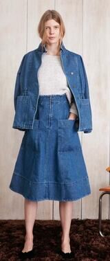 Apiece Apart High-Waisted Denim Midi Skirt Blue Classic Women's 2 New